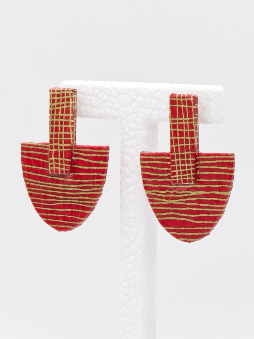 Hand Crafted Red and Gold Striped Statement Earrings